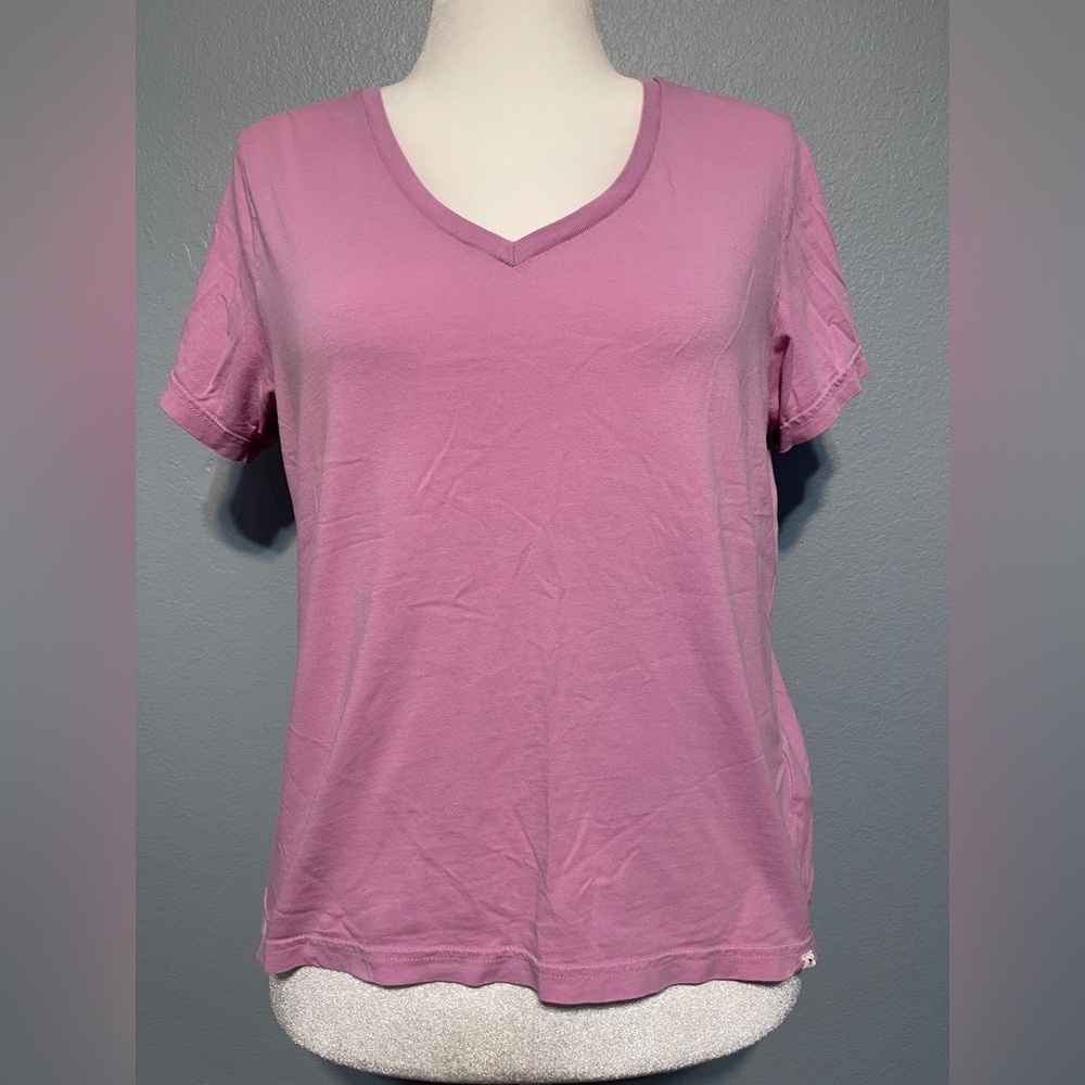 Pact 100% Organic Cotton V Neck Tee Pink Short Sleeve Sustainable Top Chic Large